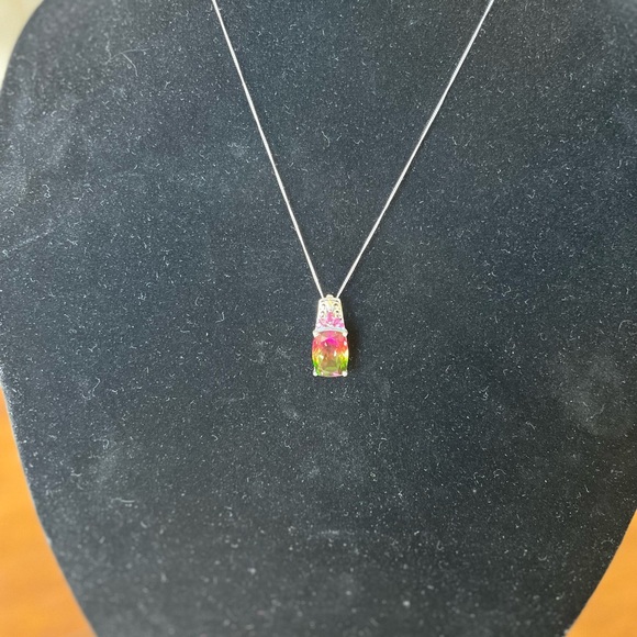 🍉 Watermelon Quartz, Orissa Rhondolite, Garnet Sterling Pendant w/ 20in Chain - Picture 10 of 11